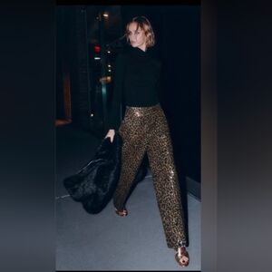 ✨ Zara Sequin Leopard Print Wide-Leg Pants – Size Large (NWT) ✨